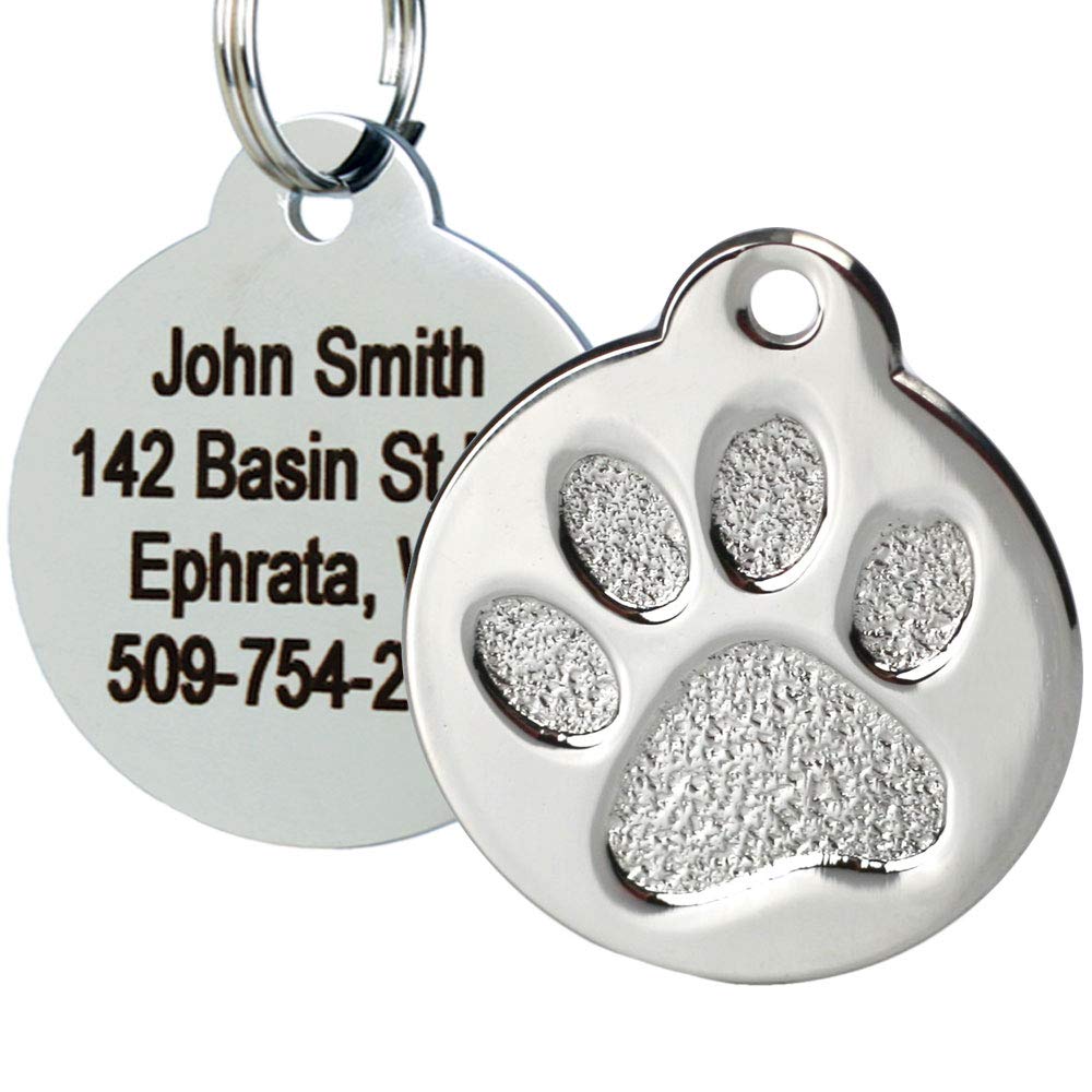 GoTags Paw Print Round Stainless Steel Pet Tag