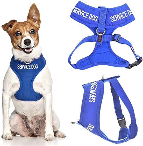 SERVICE DOG (Do Not Disturb/Dog Is Working) Blue Color Coded Non-Pull Front and Back D Ring Padded and Waterproof Vest Dog Harness