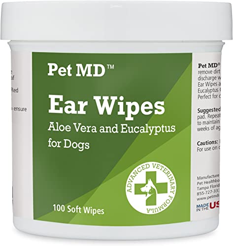 Pet MD Aloe Vera & Eucalyptus Dog Ear Wipes, 100 count