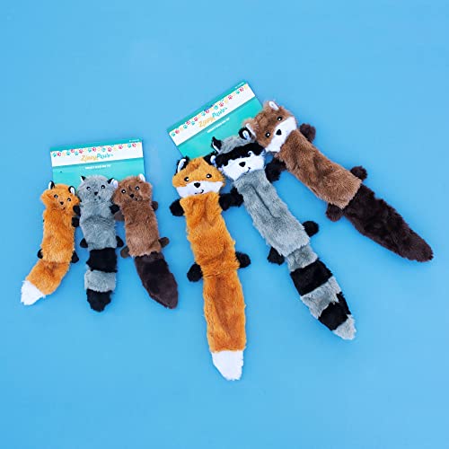 ZippyPaws - Skinny Peltz No Stuffing Squeaky Plush Dog Toy, Fox, Raccoon, and Squirrel - Small, Large - 3 or 6 Pack